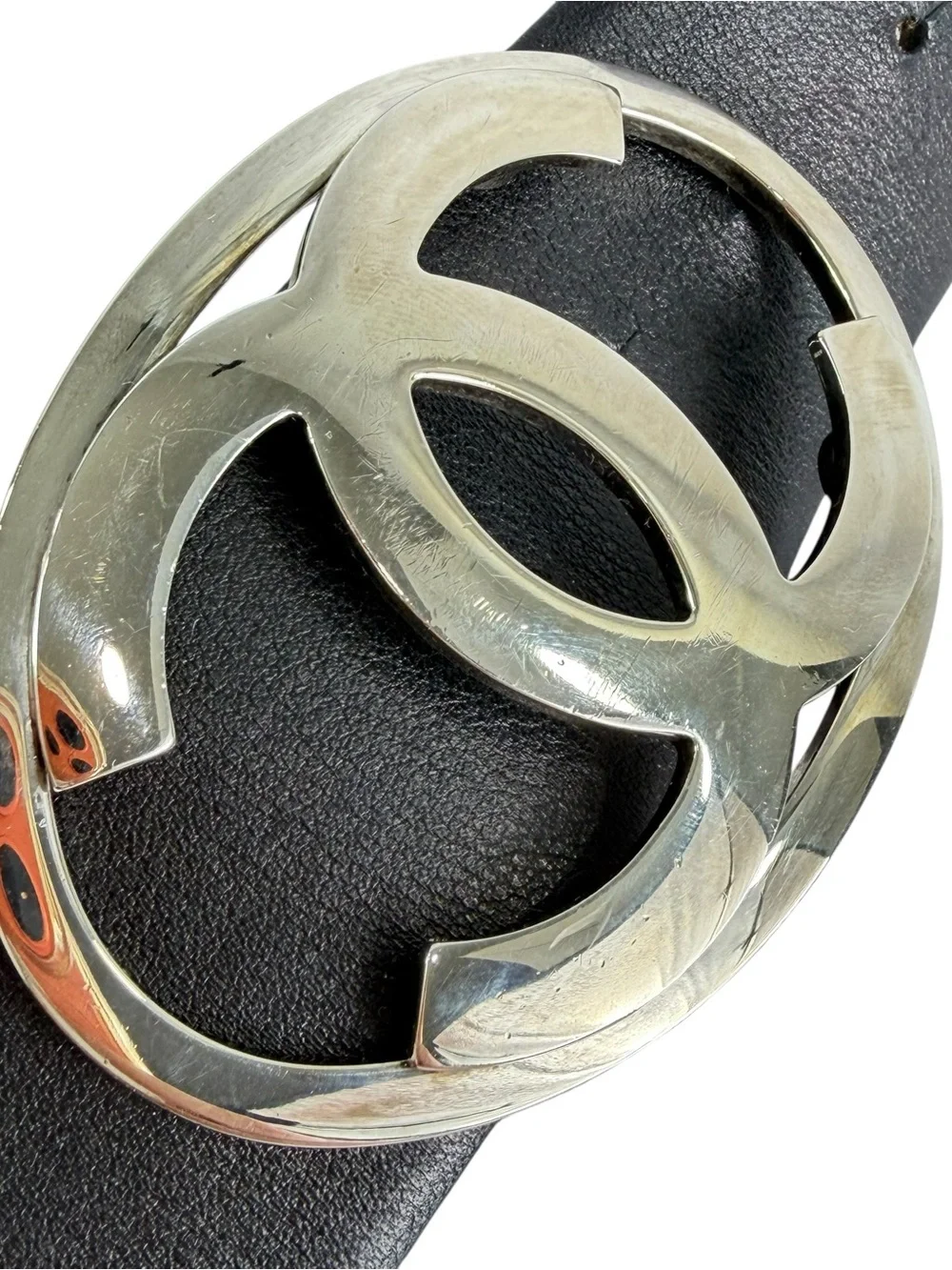 CHANEL Black Leather Silver Tone Interlocking CC Logo Made in Italy - Picture 6 of 13